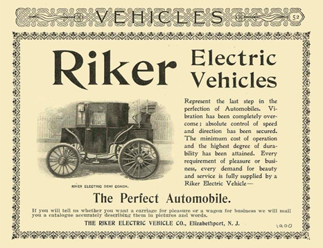 Διαφήμιση του 1896 για τα ηλεκτρικά αυτοκίνητα