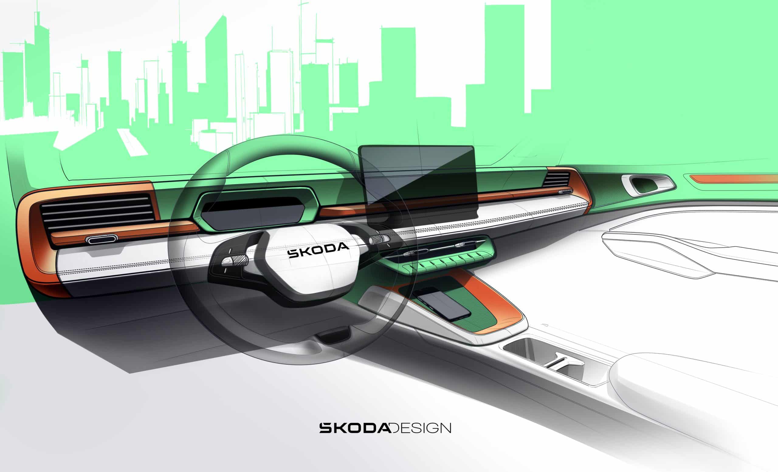 Epiq: Η Skoda αποκαλύπτει τα πρώτα σκίτσα του εσωτερικού του νέου ηλεκτρικού compact SUV 