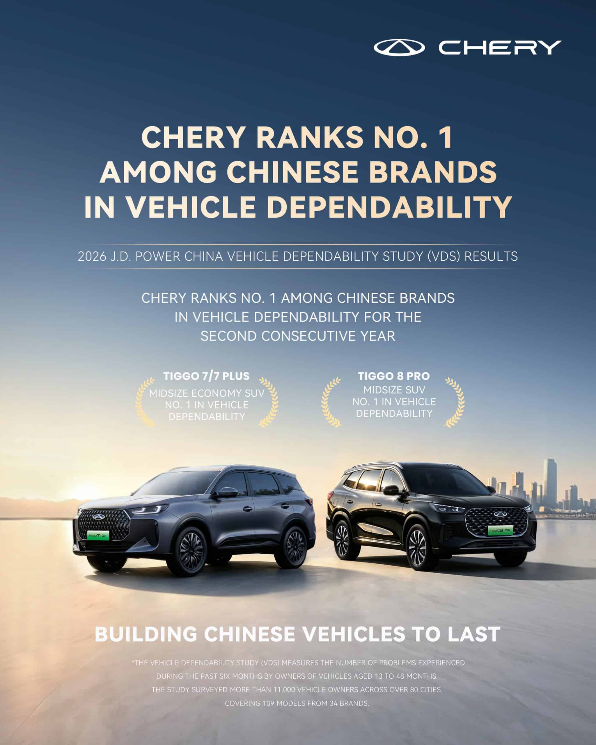 Κορυφαία διάκριση για την Chery: Πιο αξιόπιστη κινεζική μάρκα